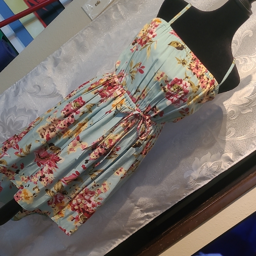 Floral High Low Dress in Blue and Pink